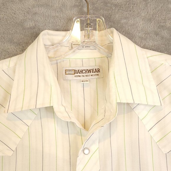 Ranchwear Mens Shirt Button Up Long Sleeve Chest Pockets Stiped Ivory 16.5 33 - Picture 8 of 13